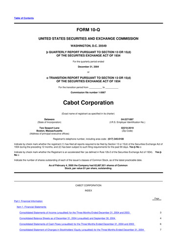 Thumbnail Cabot Corporation
 10-Q Quarterly Report FY 