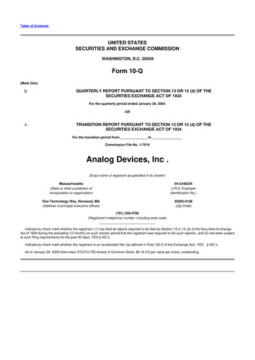 Miniature Analog Devices 10-Q Rapport trimestriel  