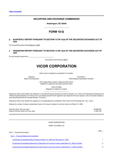 Miniature Vicor
 10-Q Rapport trimestriel  