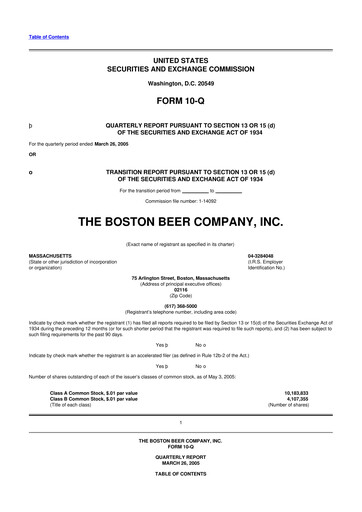 Thumbnail Boston Beer Company 10-Q Quarterly Report FY 