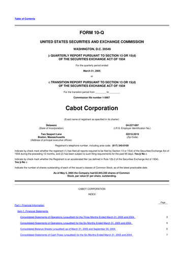 Thumbnail Cabot Corporation
 10-Q Quarterly Report FY 