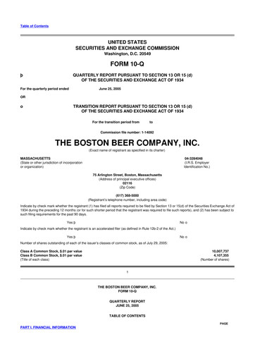 Thumbnail Boston Beer Company 10-Q Quarterly Report FY 