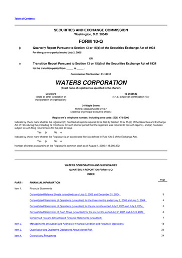 Thumbnail Waters Corporation 10-Q Quarterly Report FY 