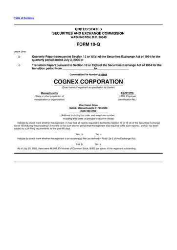 Thumbnail Cognex 10-Q Quarterly Report FY 