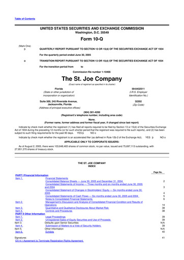 Thumbnail St. Joe Company
 10-Q Quarterly Report FY 