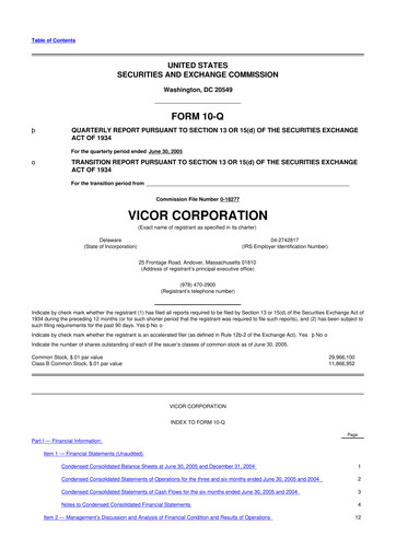 Miniature Vicor
 10-Q Rapport trimestriel  