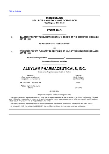 Thumbnail Alnylam Pharmaceuticals
 10-Q Quarterly Report FY 