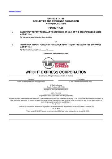 Thumbnail WEX 10-Q Quarterly Report FY 