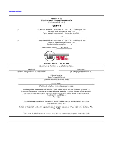 Thumbnail WEX 10-Q Quarterly Report FY 