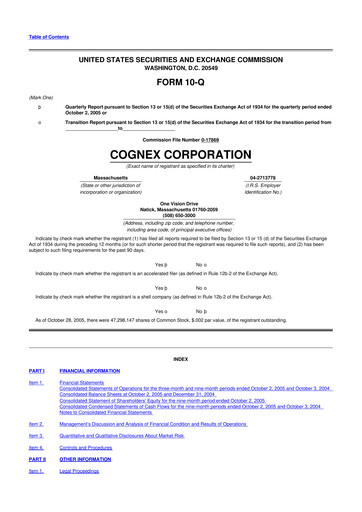 Thumbnail Cognex 10-Q Quarterly Report FY 