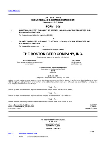 Thumbnail Boston Beer Company 10-Q Quarterly Report FY 