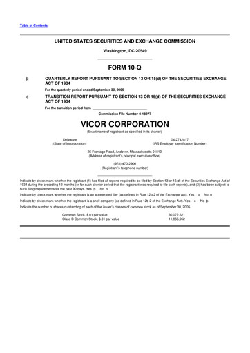 Miniature Vicor
 10-Q Rapport trimestriel  