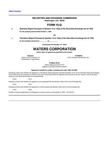 Thumbnail Waters Corporation 10-Q Quarterly Report FY 