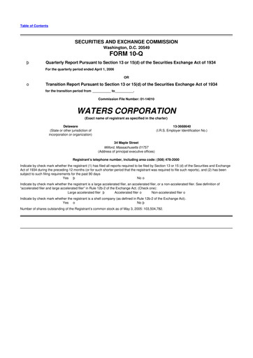 Thumbnail Waters Corporation 10-Q Quarterly Report FY 