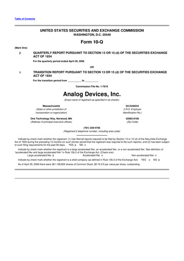 Miniature Analog Devices 10-Q Rapport trimestriel  