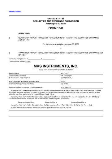 Thumbnail MKS Instruments 10-Q Quarterly Report FY 