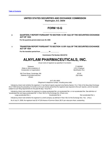 Thumbnail Alnylam Pharmaceuticals
 10-Q Quarterly Report FY 