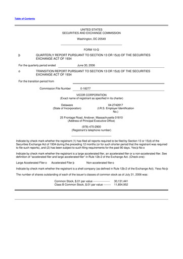 Miniature Vicor
 10-Q Rapport trimestriel  