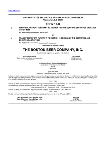 Thumbnail Boston Beer Company 10-Q Quarterly Report FY 