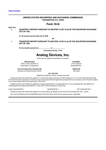 Miniature Analog Devices 10-Q Rapport trimestriel  