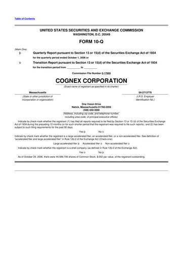 Thumbnail Cognex 10-Q Quarterly Report FY 