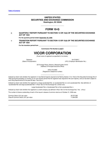 Miniature Vicor
 10-Q Rapport trimestriel  