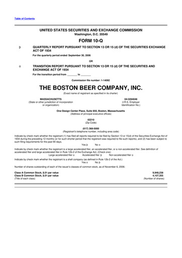 Thumbnail Boston Beer Company 10-Q Quarterly Report FY 