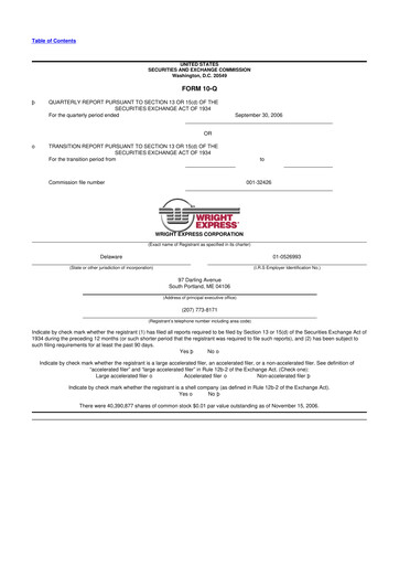 Thumbnail WEX 10-Q Quarterly Report FY 