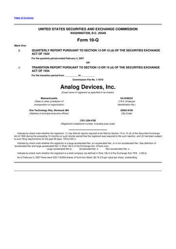 Miniature Analog Devices 10-Q Rapport trimestriel  