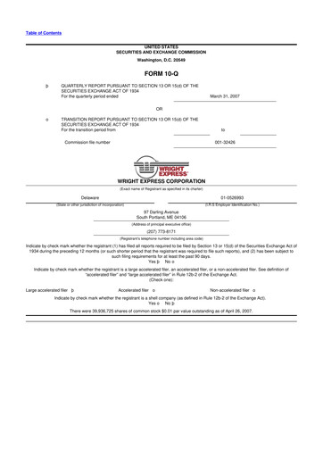 Thumbnail WEX 10-Q Quarterly Report FY 