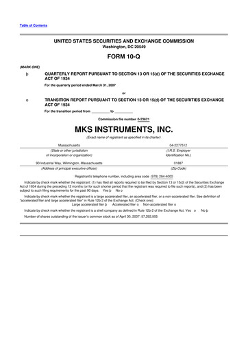 Thumbnail MKS Instruments 10-Q Quarterly Report FY 