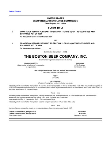Thumbnail Boston Beer Company 10-Q Quarterly Report FY 