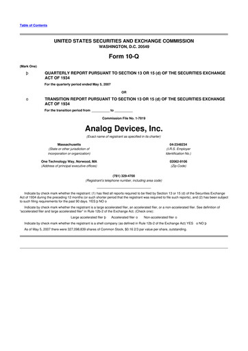 Miniature Analog Devices 10-Q Rapport trimestriel  