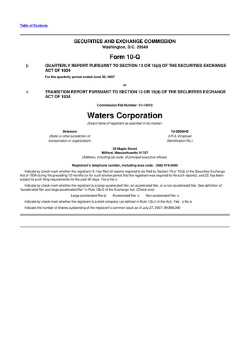 Thumbnail Waters Corporation 10-Q Quarterly Report FY 