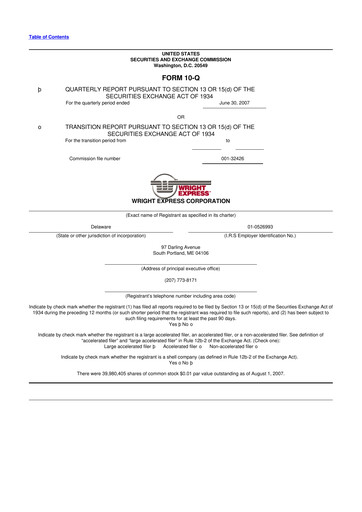 Thumbnail WEX 10-Q Quarterly Report FY 