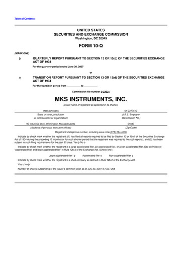 Thumbnail MKS Instruments 10-Q Quarterly Report FY 