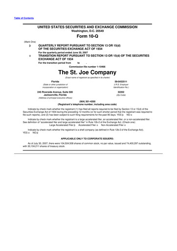 Thumbnail St. Joe Company
 10-Q Quarterly Report FY 