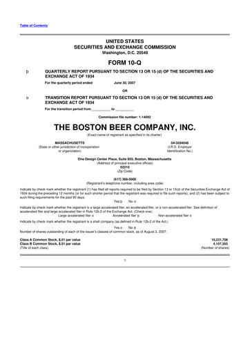 Thumbnail Boston Beer Company 10-Q Quarterly Report FY 