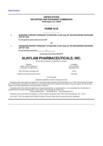 Thumbnail Alnylam Pharmaceuticals
 10-Q Quarterly Report FY 