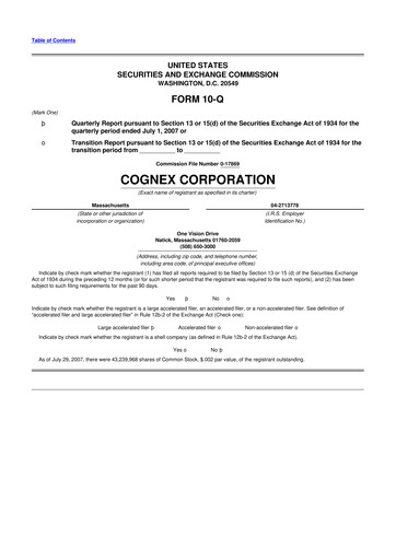 Thumbnail Cognex 10-Q Quarterly Report FY 