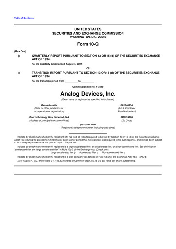 Miniature Analog Devices 10-Q Rapport trimestriel  