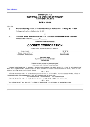 Thumbnail Cognex 10-Q Quarterly Report FY 