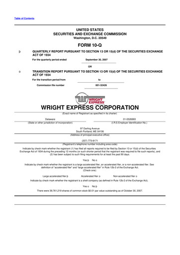 Thumbnail WEX 10-Q Quarterly Report FY 