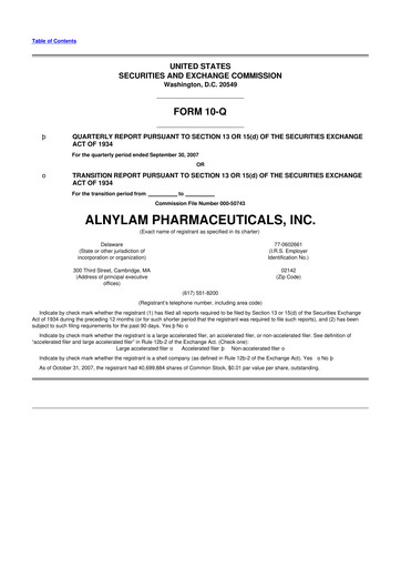 Thumbnail Alnylam Pharmaceuticals
 10-Q Quarterly Report FY 