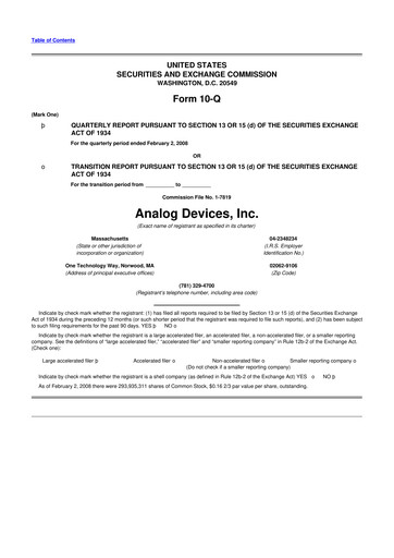 Miniature Analog Devices 10-Q Rapport trimestriel  