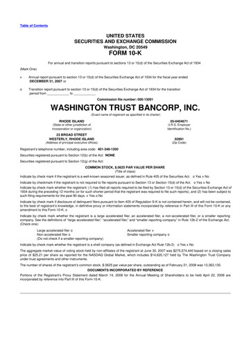 Thumbnail Washington Trust Bancorp 10-K Annual Report 