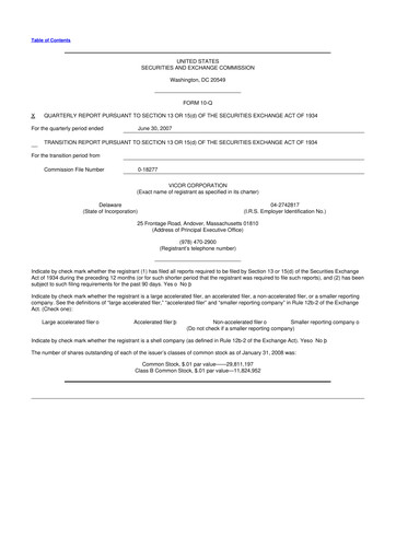 Miniature Vicor
 10-Q Rapport trimestriel  