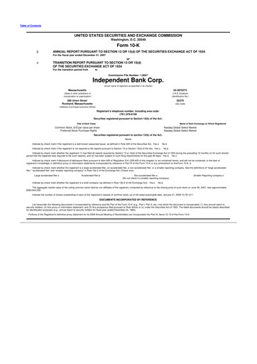 Miniature Independent Bank Corp. 10-K Rapport annuel 