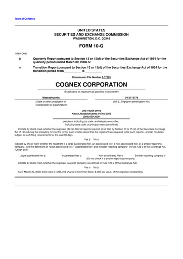 Thumbnail Cognex 10-Q Quarterly Report FY 