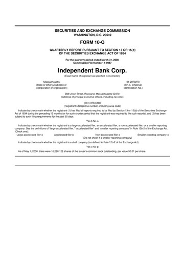 Miniature Independent Bank Corp. 10-Q Rapport trimestriel  